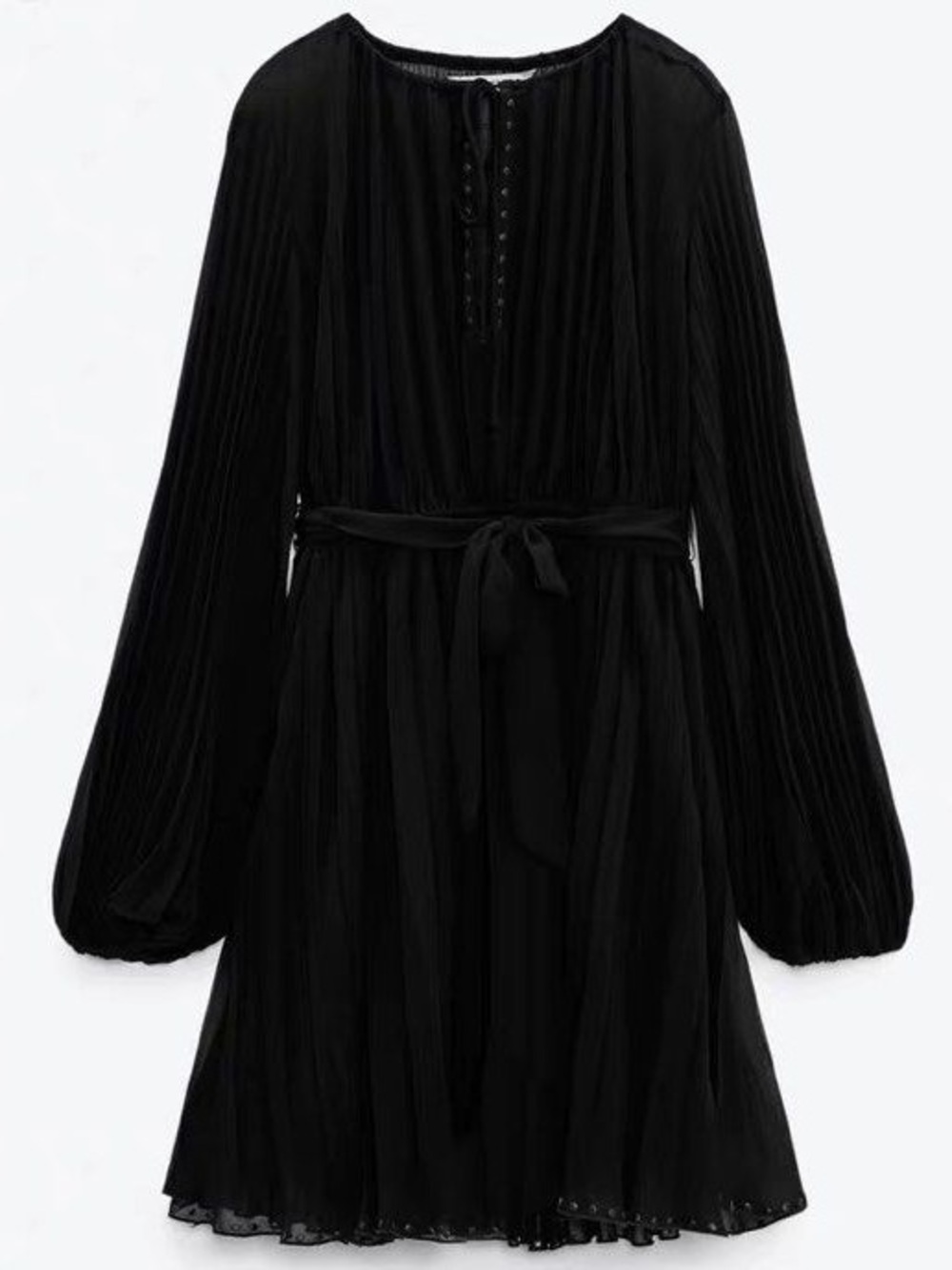 Zara Black Pleated Lace Up Long Sleeve Mini Dress XS - Picture 3 of 4